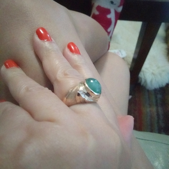 14K JADE / DIAMOND RING - Picture 2 of 8